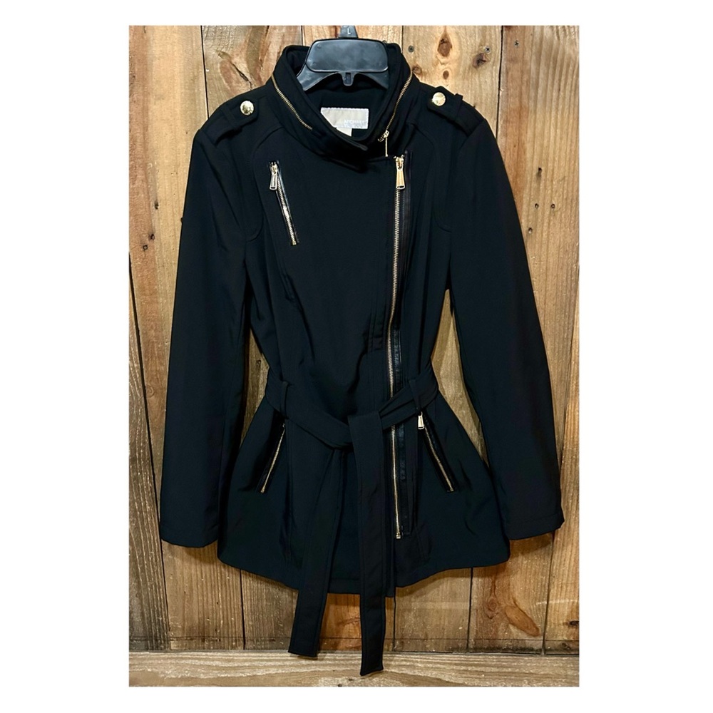 Michael Kors Black Asymmetrical Zip Trench Coat. Women’s Size Medium. - Picture 6 of 16